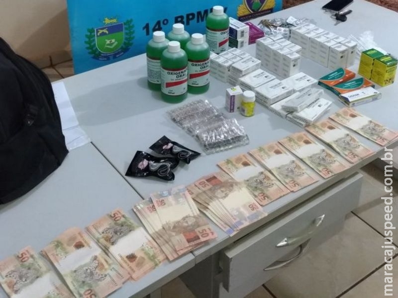 Maracaju: PRE BOPE Vista Alegre apreende medicamentos contrabandeados e quase 10 mil reais em notas falsas na rodovia MS-164