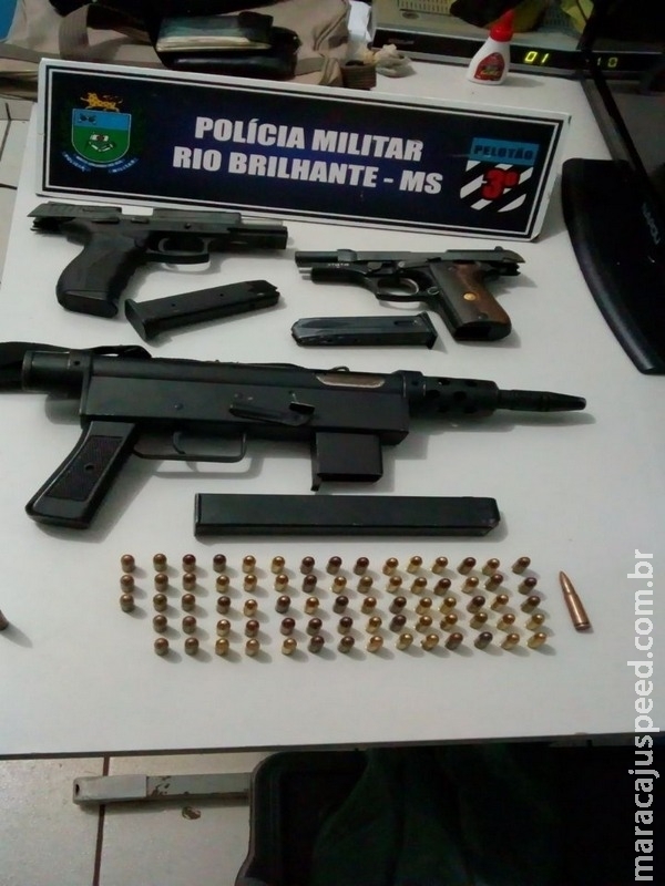 Polícia Militar de Rio Brilhante MS, prende homens de Facção criminosa com Pistolas e Submetralhadora