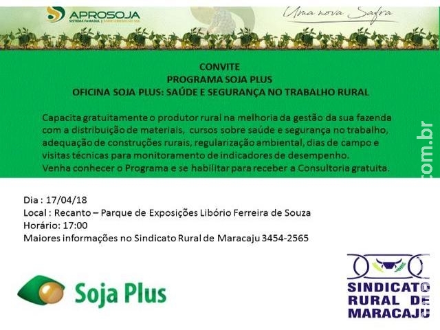 Programa Soja Plus estará em Maracaju no dia 17 de abril