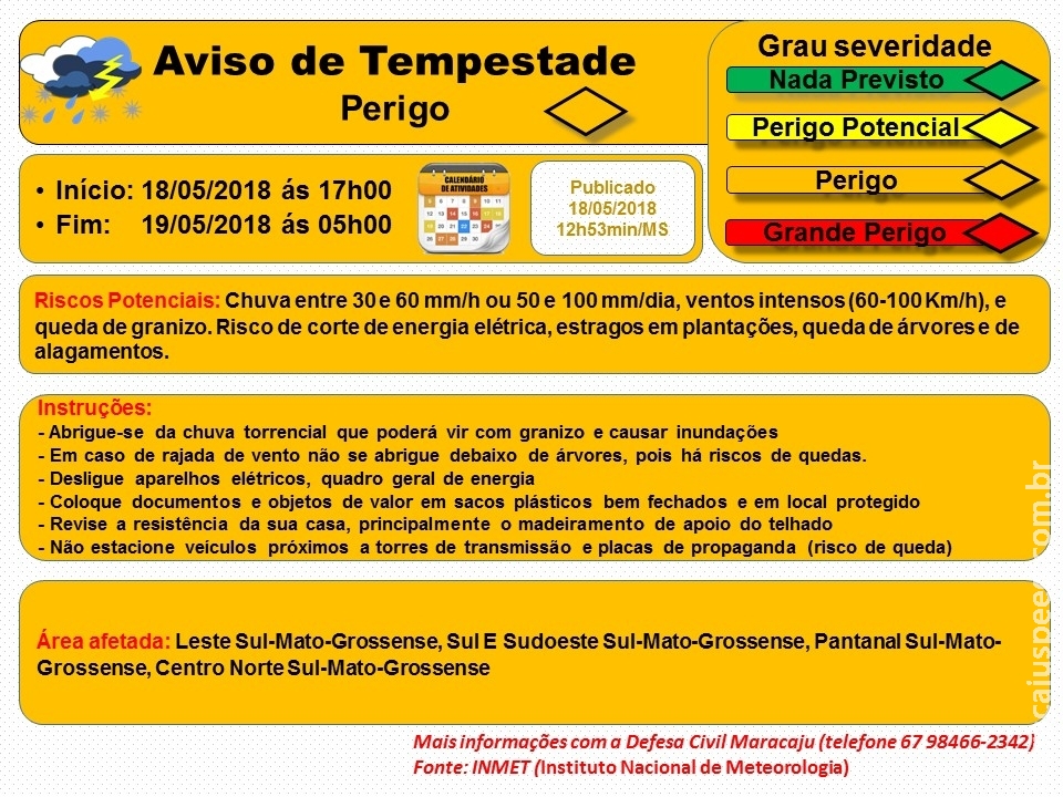 Maracaju: Aviso de Tempestade Nível Laranja