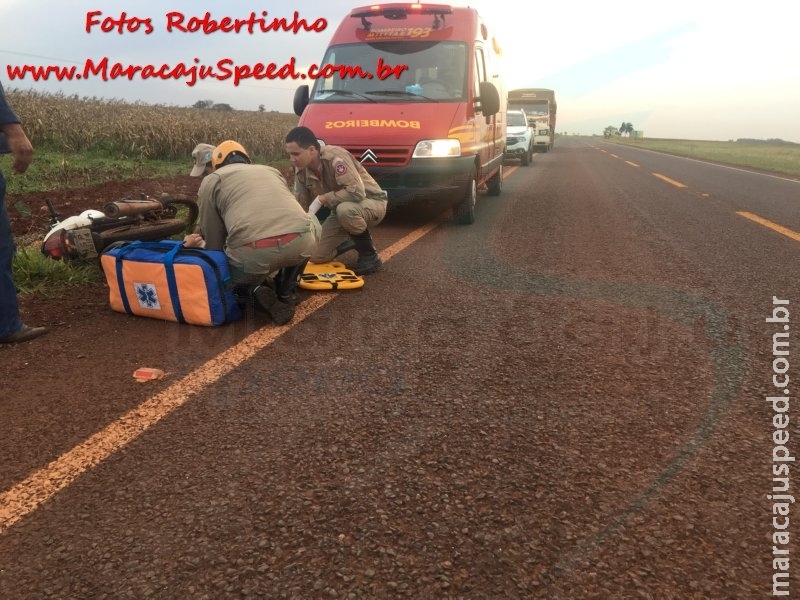 Maracaju: Bombeiros atendem ocorrência de acidente entre motociclista e carreta na MS-460