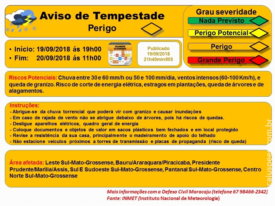 Maracaju: Aviso de Tempestade