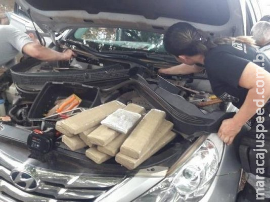 Cães farejadores encontram maconha e haxixe sob painel de carro de luxo