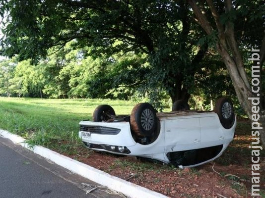 Condutor de Gol desvia de capivaras, perde controle e capota na Via Parque Condutor de Gol desvia de capivaras, perde controle e capota na Via Parque