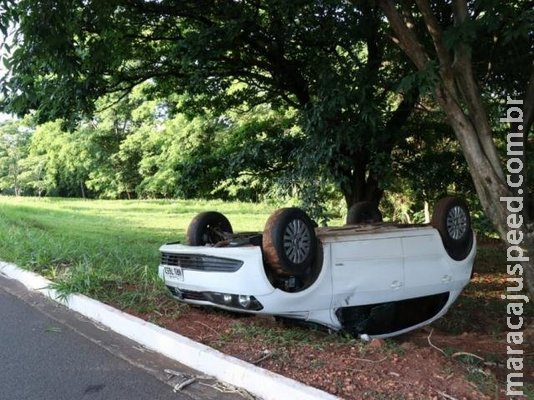 Condutor de Gol desvia de capivaras, perde controle e capota na Via Parque