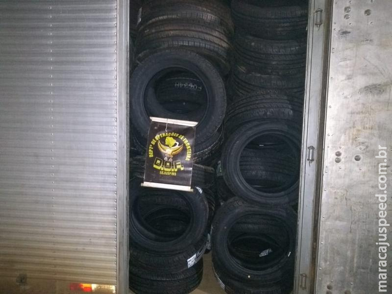 Maracaju: DOF apreende caminhão carregado com pneus contrabandeados do Paraguai