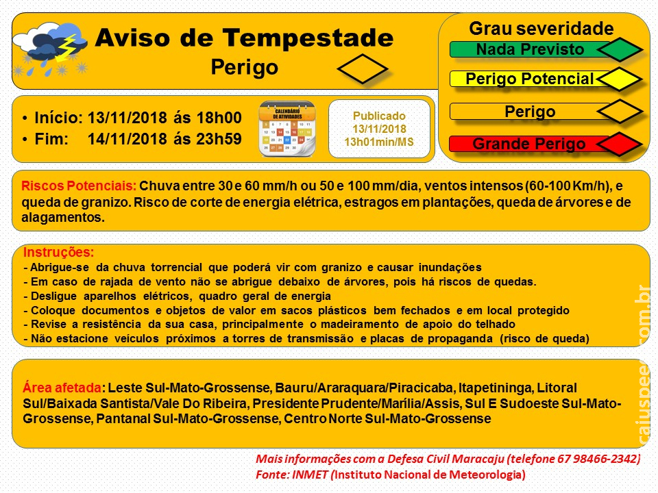 Maracaju: Aviso de Tempestade