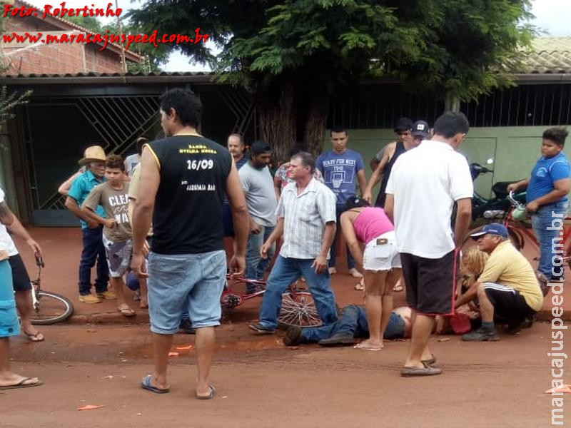 Maracaju: Corpo de Bombeiros atendem acidente de colisão entre motociclista e idoso ciclista na Vila Adrien