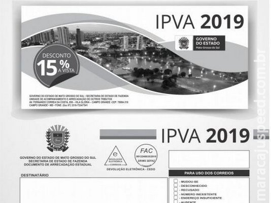 Governo de MS inicia entrega de 1,5 milhão de boletos do IPVA-2019 Governo de MS inicia entrega de 1,5 milhão de boletos do IPVA-2019
