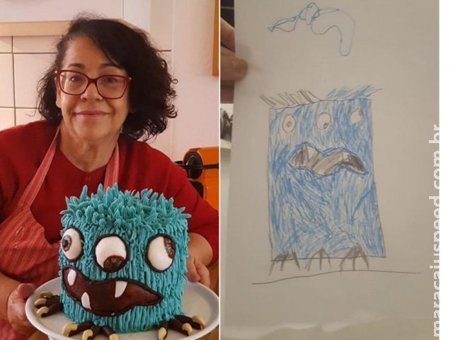 Amor de vó é transformar desenho de monstro em um super bolo de aniversário
