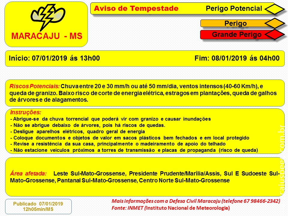 Maracaju: Aviso de Tempestade