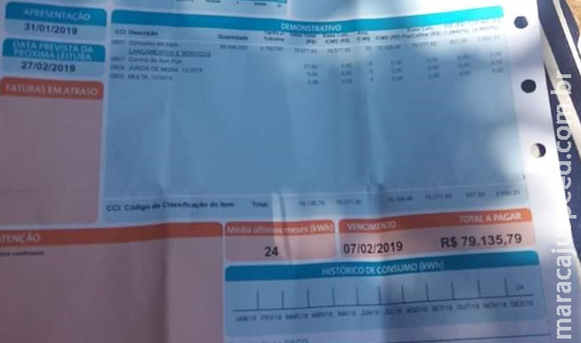 Susto: Família de 3 pessoas recebe conta de luz no valor de R$ 79 mil em MS Susto: Família de 3 pessoas recebe conta de luz no valor de R$ 79 mil em MS