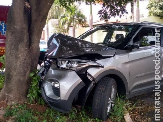 Bêbado logo cedo, motorista de Creta sobe em canteiro e atinge árvore
