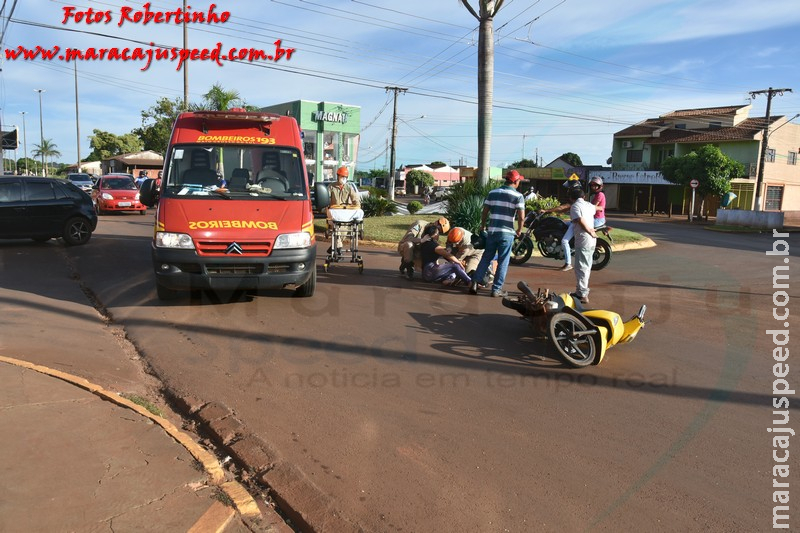 Maracaju: Acidente na rotatória da Av. Marechal Deodoro deixa motociclista ferida