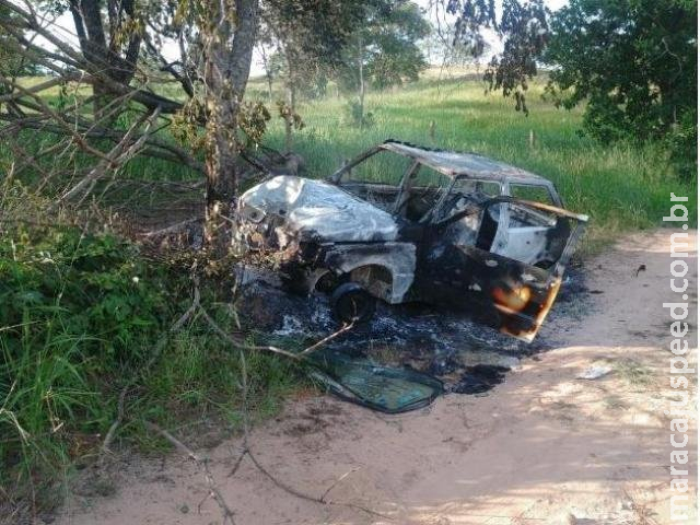 Passageiro de 78 anos morre após carro bater em árvore e pegar fogo