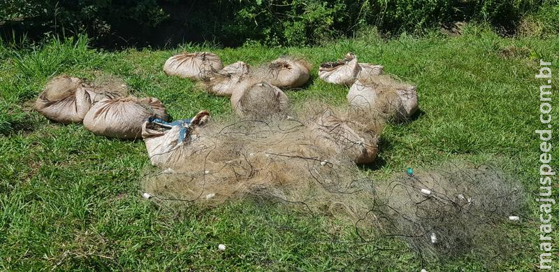 Polícia Militar Ambiental prende mineiro pescando com 1,5 km de redes ilegais e apreende 35 kg de pescado, barco e motor de popa