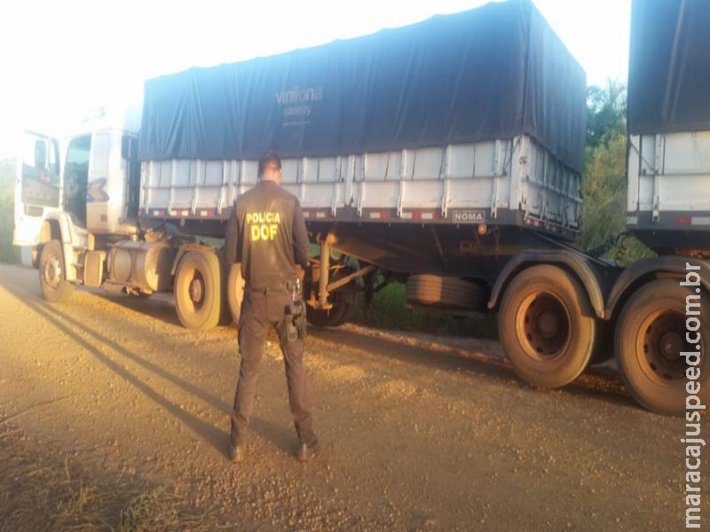 DOF apreende carreta na região de Maracaju com pneus contrabandeados do Paraguai DOF apreende carreta na região de Maracaju com pneus contrabandeados do Paraguai