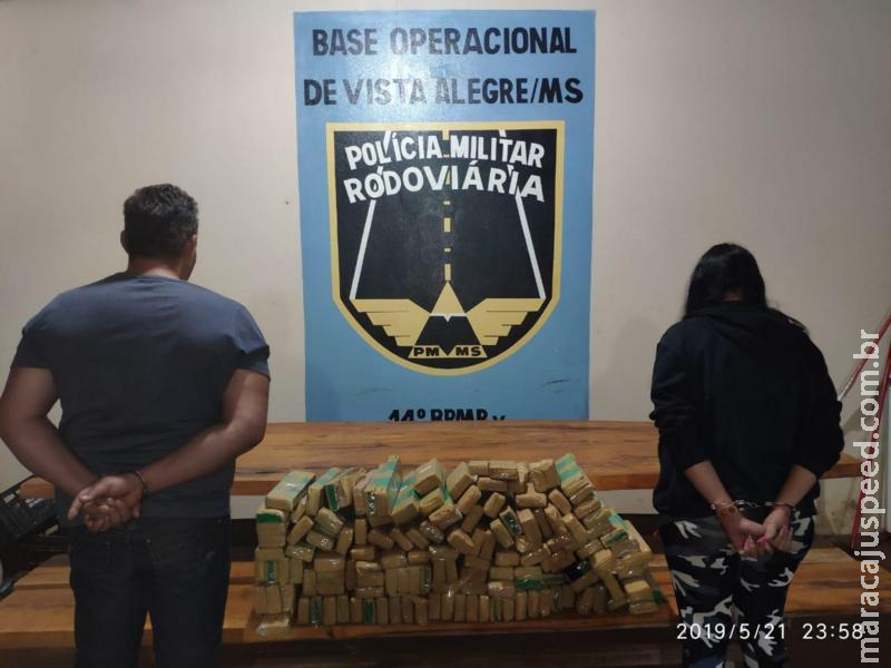 Maracaju: Casal é flagrado pela PMRv transportando 98 kg de maconha que seria levada para o estado de Goiás