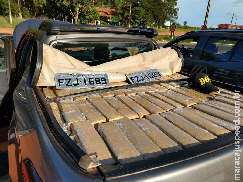 Veículo locado e com placas falsas carregado com quase uma tonelada de droga foi apreendido pelo DOF na região de Ponta Porã