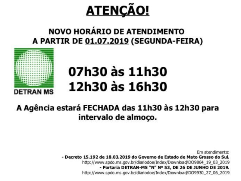 Diário Oficial do Estado publica portaria que fixa carga horária de oito horas para Detran-MS