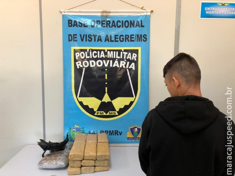 Polícia Militar Rodoviária prende mato-grossense com 10,5 kg maconha e skank na MS 164