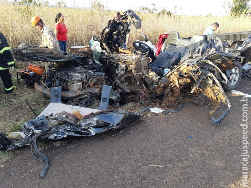 Avô e neta de 7 anos morrem após caminhonete bater de frente em carreta