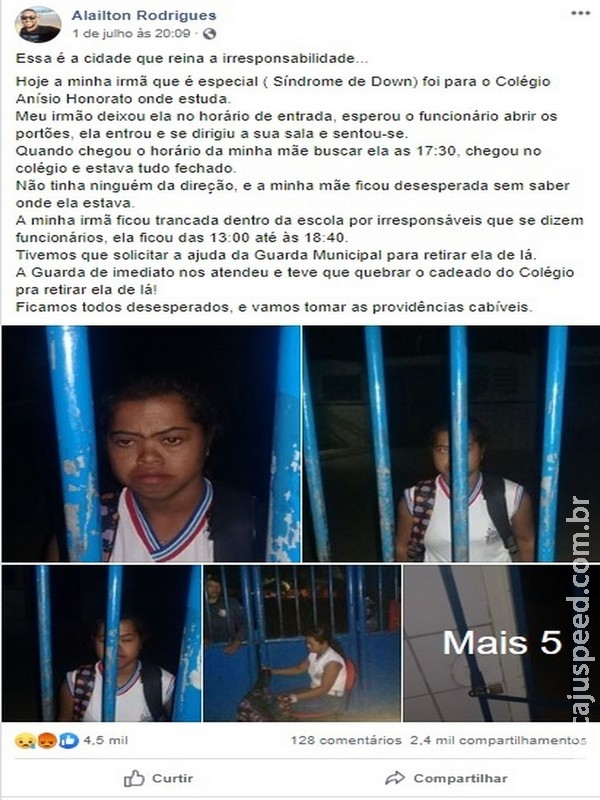 Estudante com síndrome de Down fica trancada em escola após funcionários irem embora Estudante com síndrome de Down fica trancada em escola após funcionários irem embora