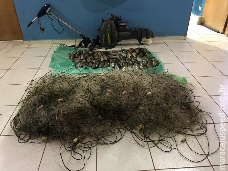 PMA prende e autua em R$ 2 mil dois paulistas pescando com redes e apreende pescado, barco e motor de popa
