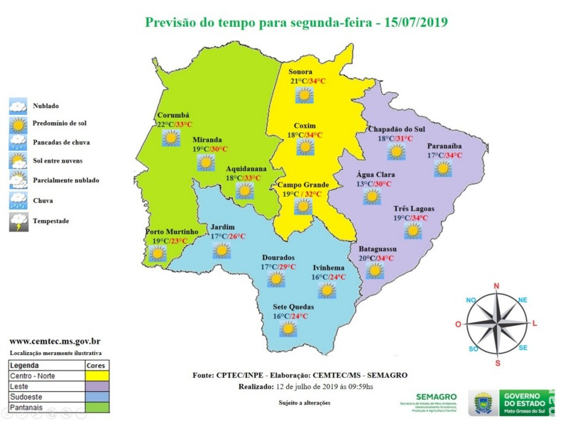 Semana começa com máxima de 29ºC e previsão de chuvas isoladas