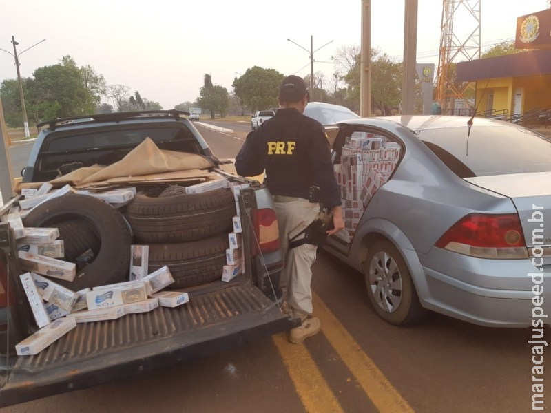 PRF apreende 25 mil maços de cigarros e 55 pneus em Maracaju PRF apreende 25 mil maços de cigarros e 55 pneus em Maracaju