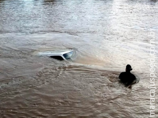 Caminhonete cai no Rio Amambaí e é retirada pelo Corpo de Bombeiros