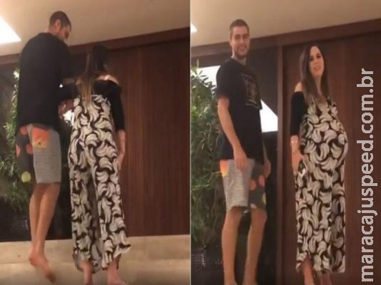 Com barrigão de oito meses, Tatá Werneck precisa de ajuda para subir escadas 