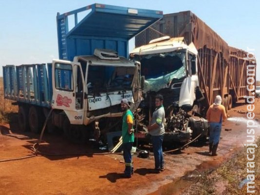 Dois ficam feridos após colisão entre caminhão e carreta em MS 