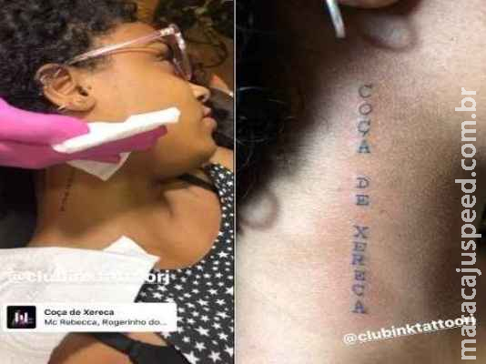 Mc Rebecca tatua expressão explícita no pescoço 