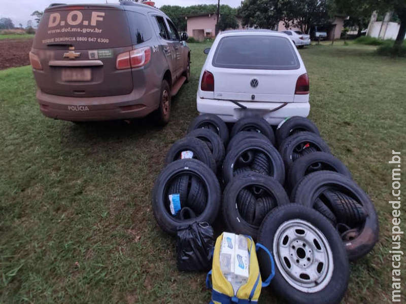 Polícia apreende pneus e cigarros contrabandeados durante abordagem