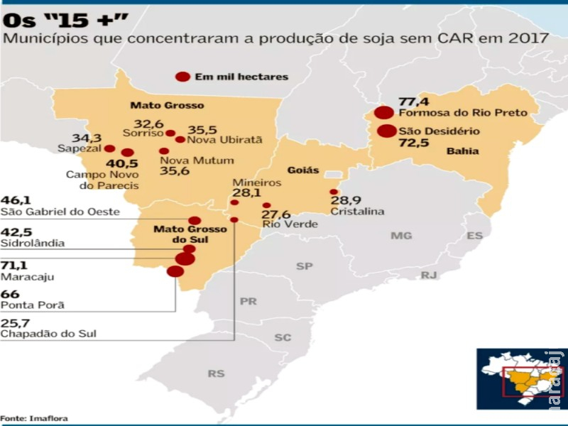 Mais de 10% da produção de soja está "fora" do CAR