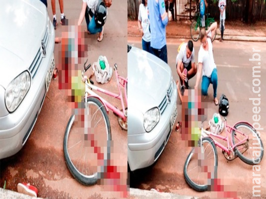 Ciclista cai ao lado de caminhão, é atingida por guidão e fica gravemente ferida em Aquidauana