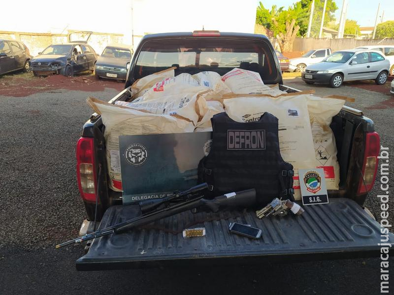 Agentes da Polícia Civil de Maracaju, Dourados e equipe do DEFRON, prendem dois autores de furto de agrotóxicos ocorrido na região rural de Maracaju