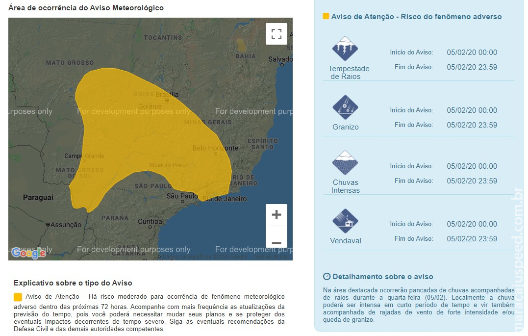 Aviso de Atenção Válido para 05/02/2020