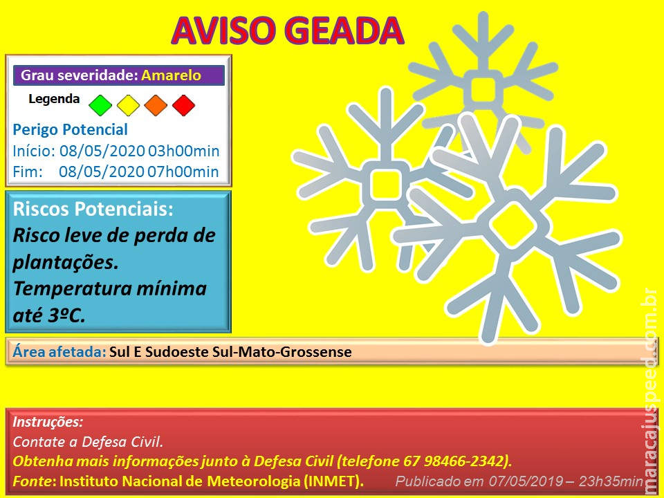 Aviso de Geada - Nível Amarelo 