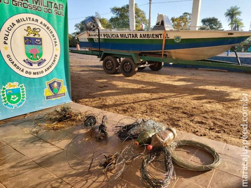 Em dois dias, quase 1km redes de pesca são apreendidas no rio Miranda