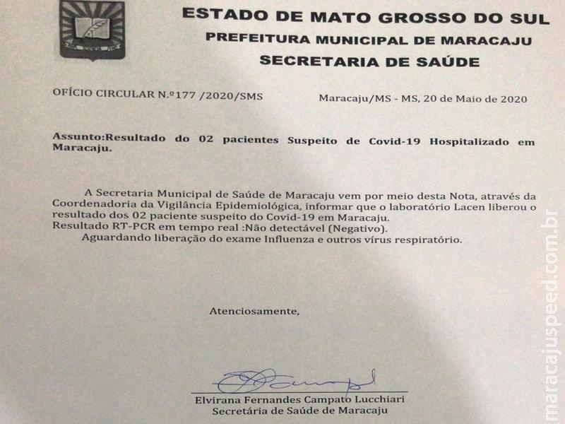 Maracaju: Os dois casos suspeitos de Covid-19 em Maracaju atestaram NEGATIVO Maracaju: Os dois casos suspeitos de Covid-19 em Maracaju atestaram NEGATIVO