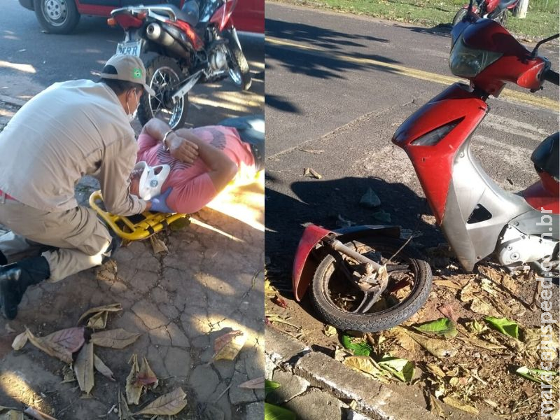 Motociclista fica ferido em acidente com outra moto na rua dos Ferroviários
