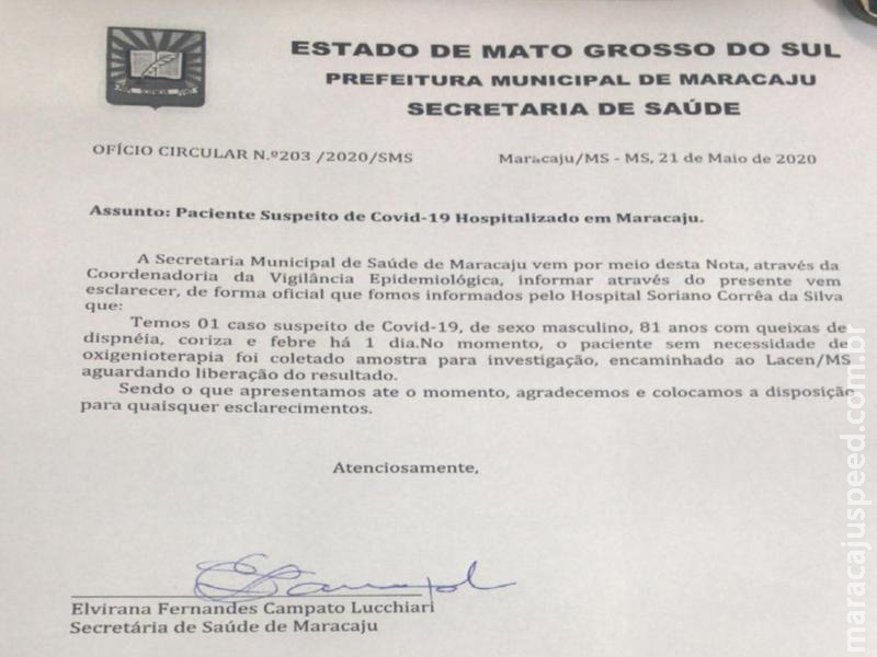 Nota Oficial: Maracaju registra novo Caso Suspeito de COVID-19 Nota Oficial: Maracaju registra novo Caso Suspeito de COVID-19