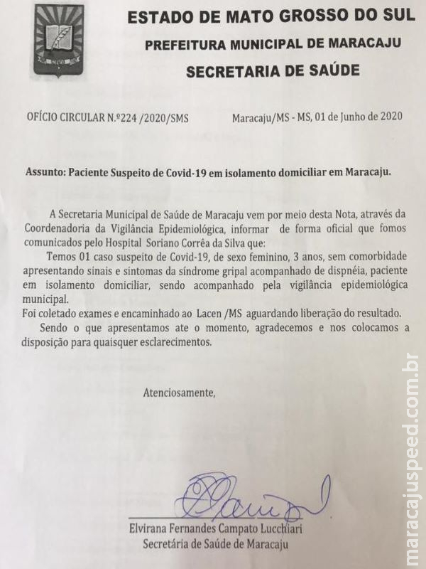 Maracaju: Paciente suspeito de Covid-19 encontra-se em isolamento domiciliar 