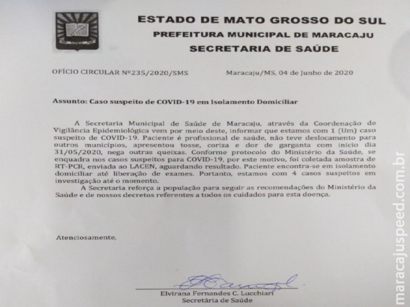 Maracaju: Terceiro caso suspeito de profissional da saúde com COVID-19 Maracaju: Terceiro caso suspeito de profissional da saúde com COVID-19