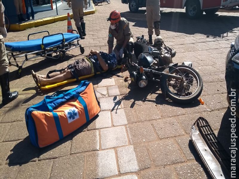 Motociclista fica ferido após colisão com carro no centro de Aquidauana