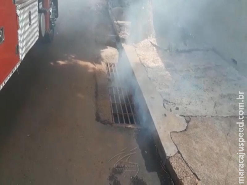 Maracaju: Bombeiros são acionados para conter fogo em bueiro