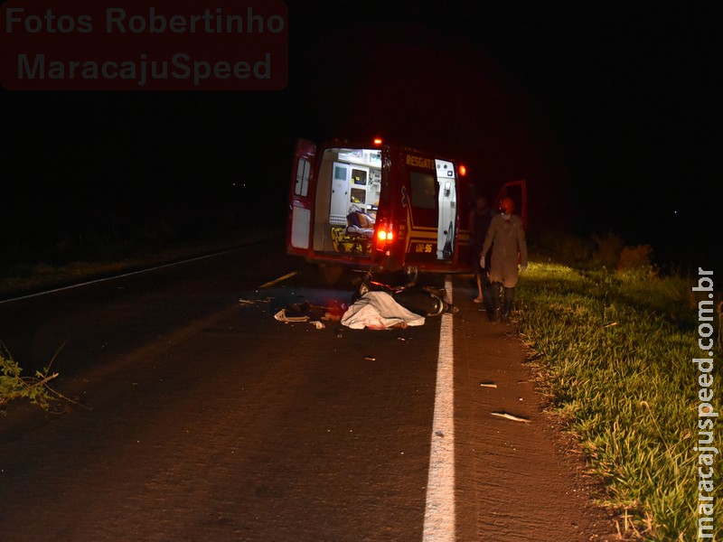 Maracaju: Bombeiros atendem acidente na BR-267, de colisão de motocicleta com carreta e condutora de motocicleta veio a óbito no local