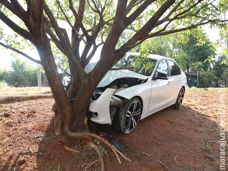 Motorista bate BMW em árvore após perder controle da direção na Nelly Martins 